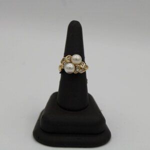 18K Gold Diamond Pearl Cluster Cocktail Ring